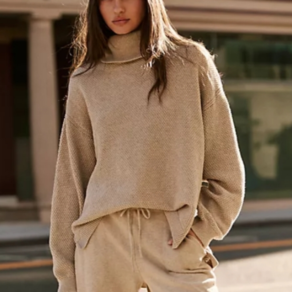 Free People Beige Hailee Turtleneck Co-Ord  Sweater